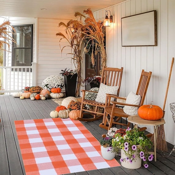 Meitianfacai Door Mat, Fall Outdoor Rug,Washable Halloween Front Door Rug,Farmhouse Plaid Layering Rugs, Fall Door Mat for Entryway,Halloween Front Porch Decor