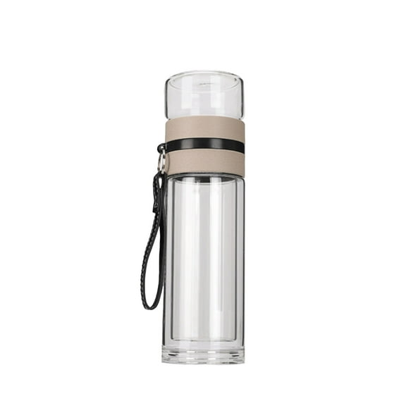Meitianfacai Double Wall Glass Water Bottle with Tea Infuser & Heat-Proof Design - 10.24 Inch Leakproof Portable Tea Separation Cup for Loose Leaf Tea, Office, Travel（Beige）