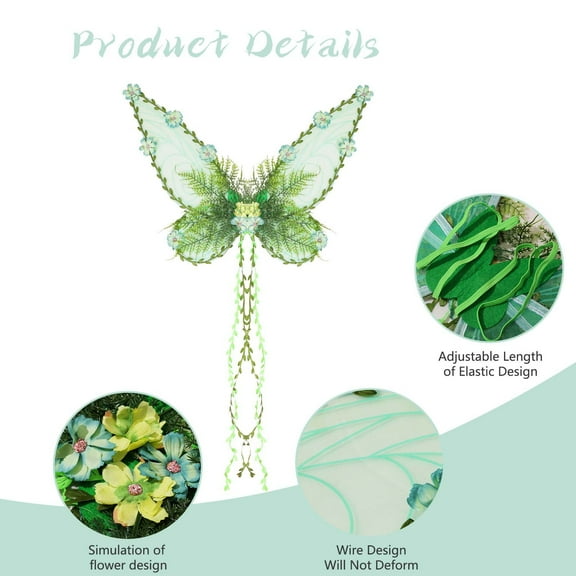 Meitianfacai Fantasy Butterfly Wing Delicate Cicada Wing Fairy Prop Set with Adjustable Fastening for Themed Parties Performances and Imaginative Play Accessories (Green)