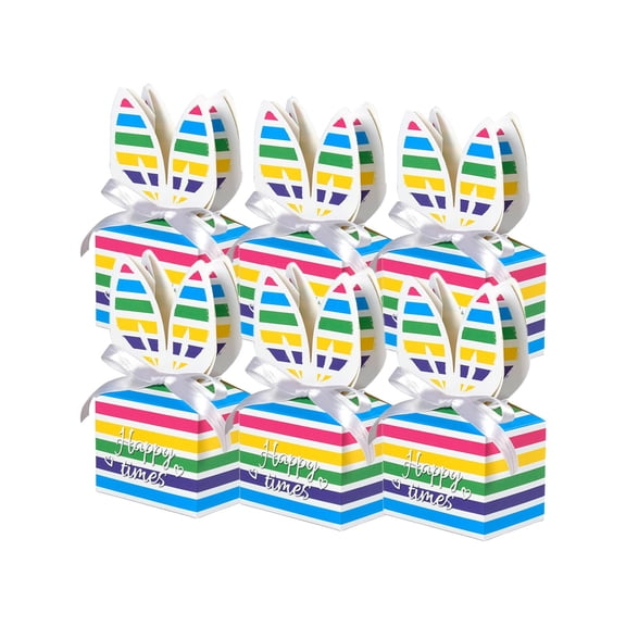 Meitianfacai Gift Packaging Box, Colorful Striped Easter Box with Bunny Ear Design, Foldable Paper Gift Box for Candy and Treats, 10 Pack of Assortment