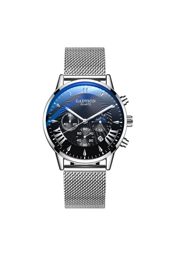 Gifts for Him Fathers Day Gifts Watch For Men Men's Fashion Sport Stainless Steel Case Leather Band Quartz Analog Wrist Watch