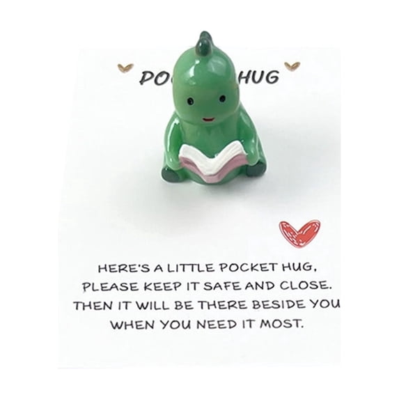 Meitianfacai Green Dinosaur Pocket Hug Card, Resin Encouragement Gift With Greeting Card, Holiday Keepsake Token, Thoughtful Present For Friends And Family