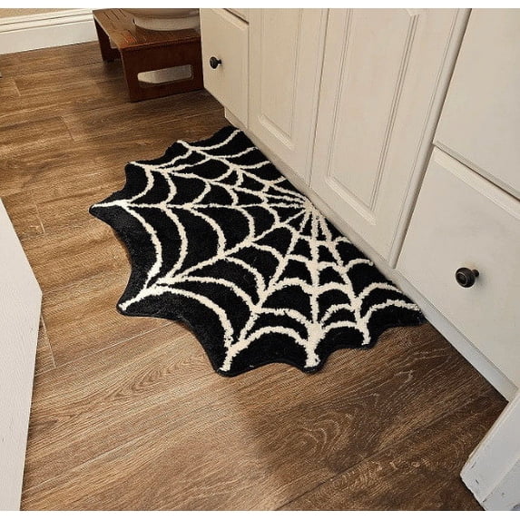 Meitianfacai Spider Web Bath Mat, 31×20" Halloween Bath Mat Non-Slip Rugs Spiderweb Rug Machine Washable Goth Area Rugs Gothic Rug for Front Door, Bedroom, Living Home (Black)