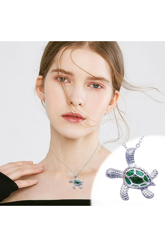 Jewelry Gifts for Her Mothers Day Gifts Necklaces For Women Sea Turtle Ocean Blue Fire Opal Inlay Silver Jewelry Necklace