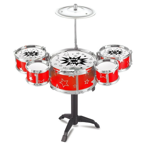 Meitianfacai Drum Set Toys – 5 Drums, Cymbal, 2 Drumsticks, Stool – Little Rockstar Kit to Stimulating ’s Creativity - I Gift Toy for , Teens, & - Red