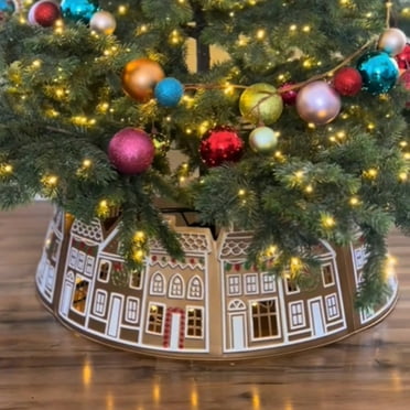 Meitianfacai LED Lights Christmas Tree Collar, Christmas Tree Skirt, Christmas House Design, Easy to Assemble and Store, Battery-Operated (Batteries Not Included)（Brown，28")