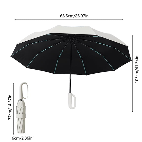 Meitianfacai Large 27 Inch Auto Open/Close Umbrella, Heavy Duty Windproof Travel Umbrella with Clip Hook, Portable Compact Folding Design for Backpack & Daily Use( White )
