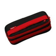 Meitianfacai Canvas Big Capacity 3 Compartment Pencil Case, Red