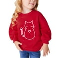 thumbnail image 1 of Meitianfacai Little and Big Girls Sweatshirts Fleece Basic Sweatshirt Cat Printed Cute Hoodie Crew Neck Long Sleeve Sweaters Pullover Tops Fall Winter Clothes, Girls Red-B Sweatshirt Size 2-3 Years, 1 of 3