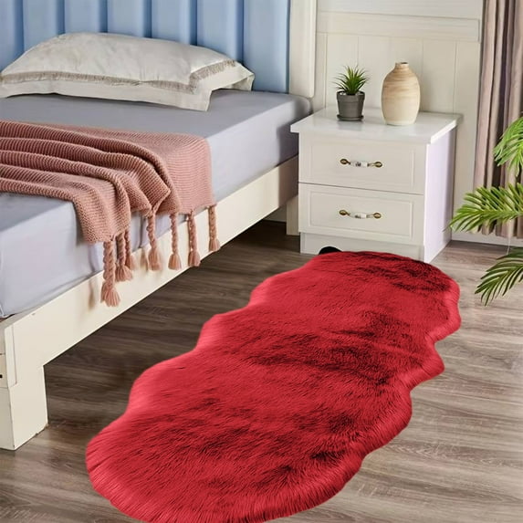 Meitianfacai Luxury Long Plush Rug, Super Soft & Thick Absorbent Carpet for Bedroom, Bathroom, Living Room, Non-Slip Backing, 15.6x55.1 Inch Modern Runner Rug(Red)