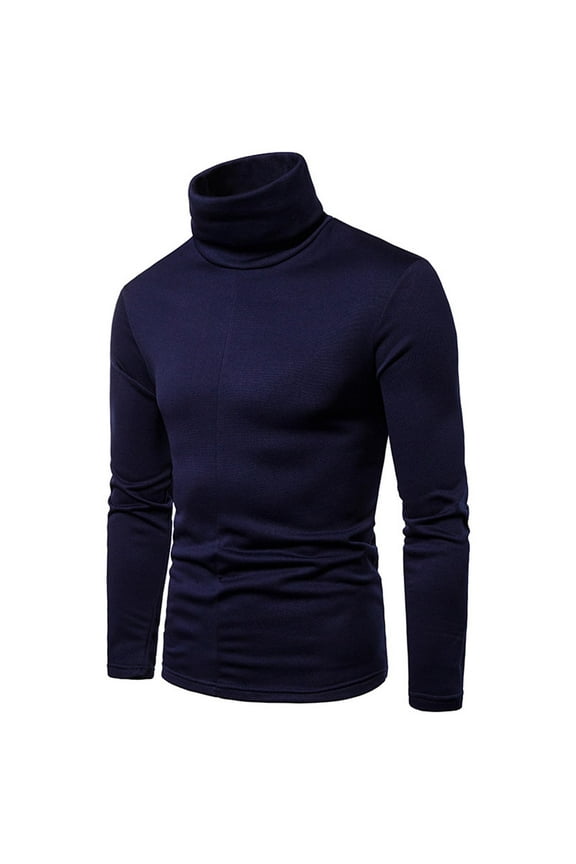 Men's Long Sleeve Turtle Neck Shirts Lightweight Casual Slim Fit Basic Tops Knitted Thermal Turtleneck Pullover Sweater(Navy,Size:S)