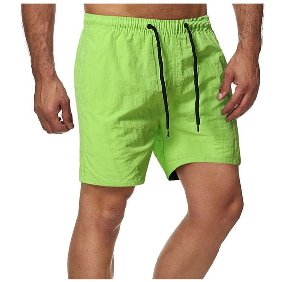 Meitianfacai Mens Shorts, Casual Sports Shorts Men Summer Solid Color Drawstring Elastic Waist Beach Shorts, Side-seam Pockets Cotton Linen Short Pants, Sizes M-3XL