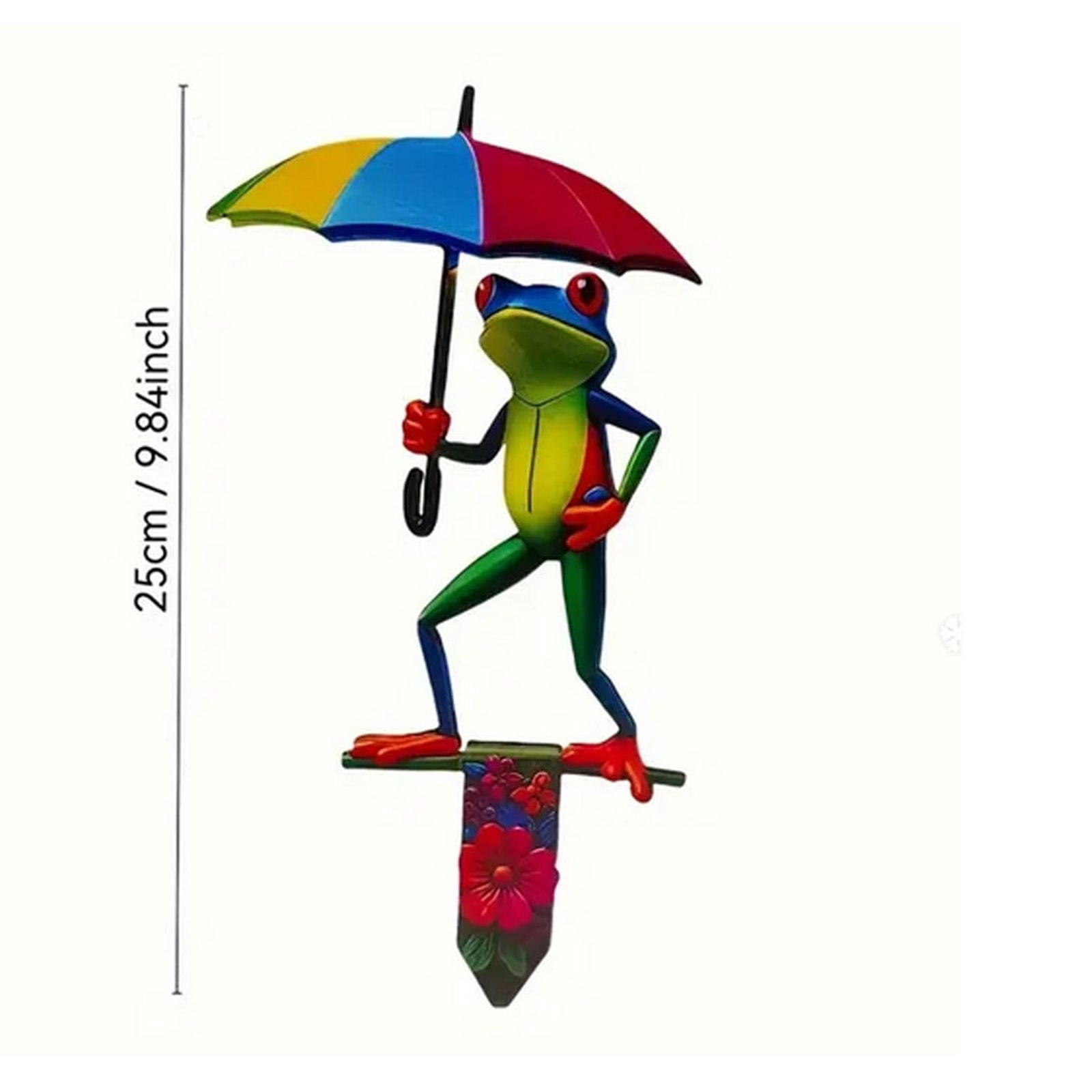 Meitianfacai Metal Garden Stake Decor - Playful Frog-Shaped Outdoor Ornament, Durable Iron Ground Socket for Yard, Pathway & Flower Bed Decoration（Red）