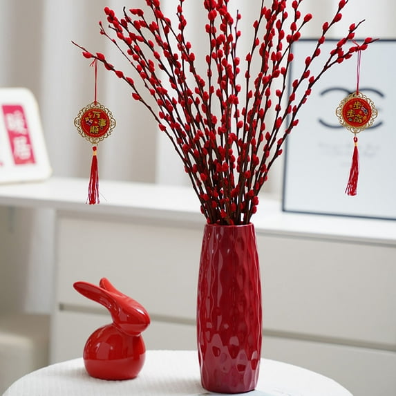 Meitianfacai Minimalist Plastic Flower Vase - 9.4 Inch Tall Modern Home Decor Vase for Fresh or Artificial Flowers - Lightweight Tabletop Decor for Living Room or Office (Red)