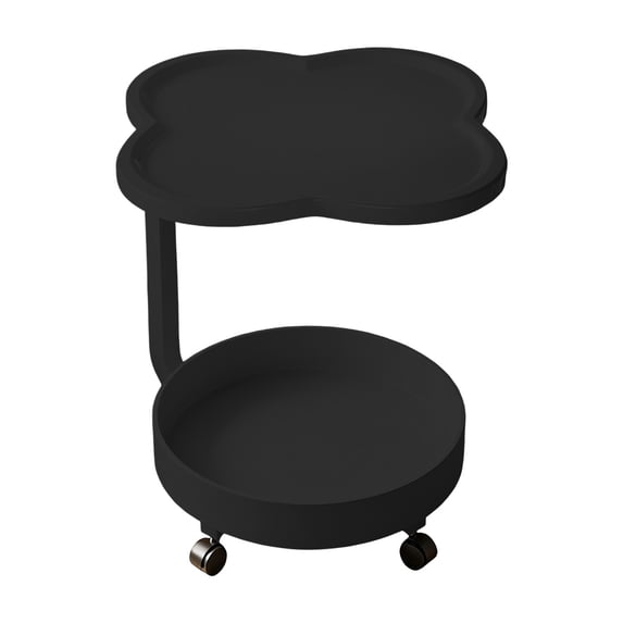 Meitianfacai Modern Rolling Side Table with 2-Tier Storage - Clover Design Mobile End Table for Living Room and Bedroom (Black)