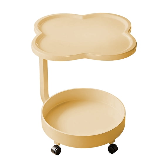 Meitianfacai Modern Rolling Side Table with 2-Tier Storage - Clover Design Mobile End Table for Living Room and Bedroom
