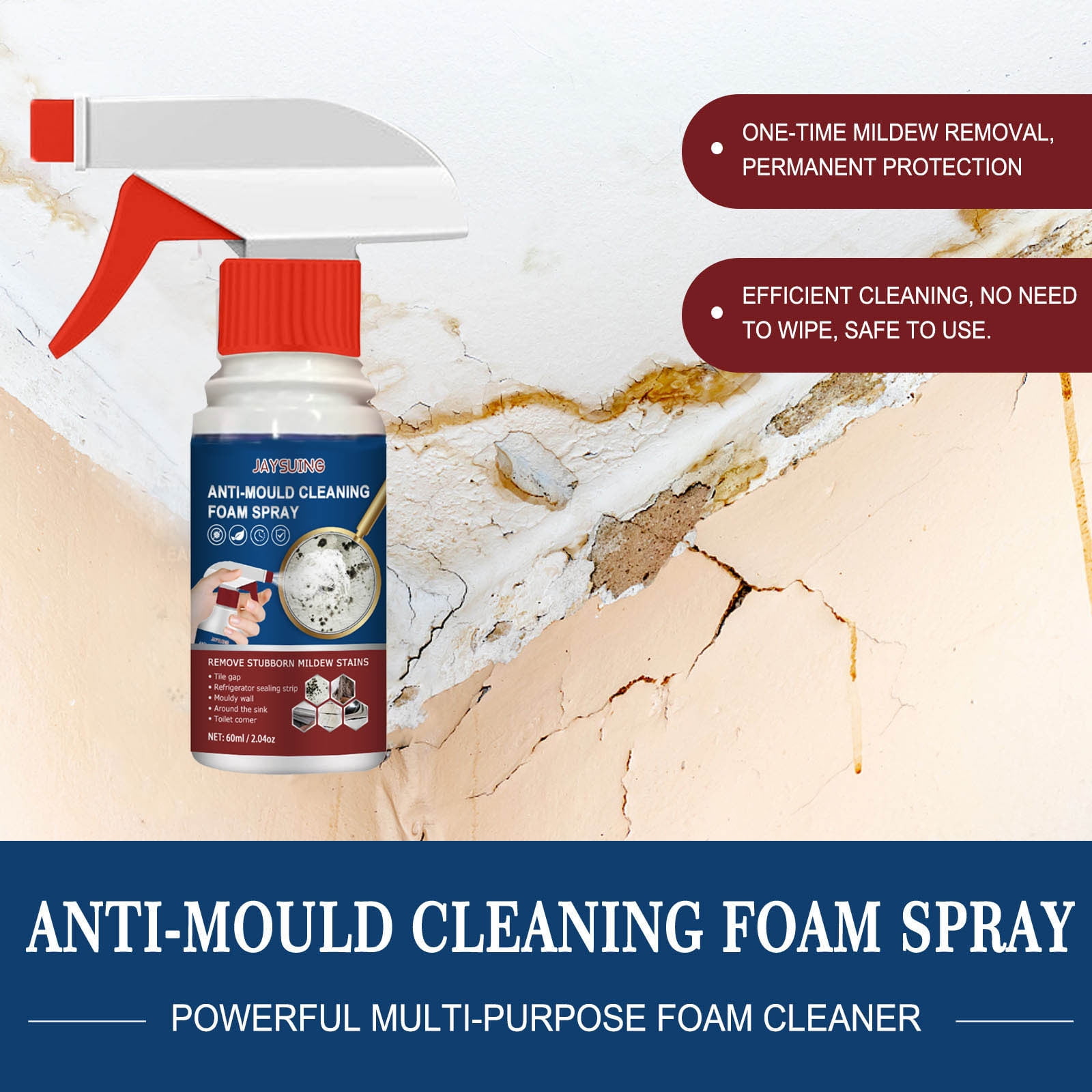 Meitianfacai Mold and Mildew Clear Stain Remover Foam Spray Removers