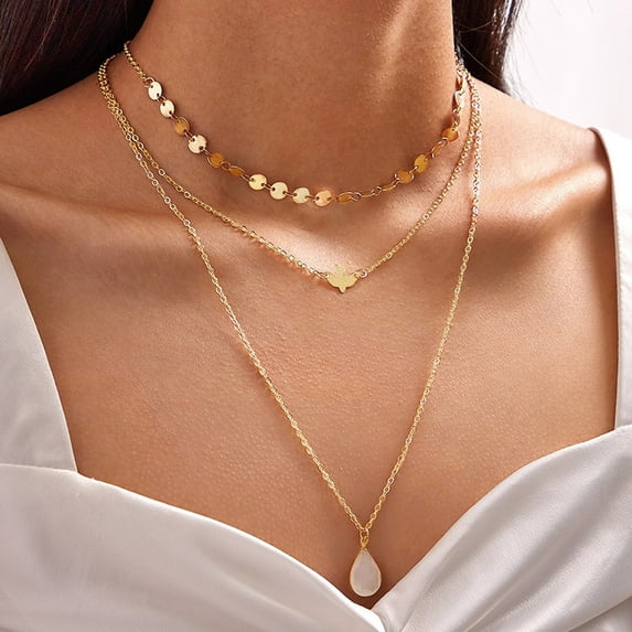 Meitianfacai Mothers Day Gifts Necklaces For Women Geometric Disc Tassel Necklace Bird Jade Pendant Necklace 3 In 1