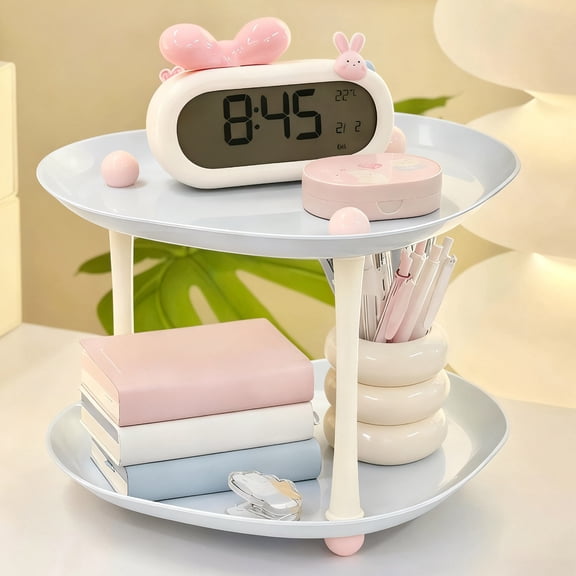 Meitianfacai Multipurpose Heart-Shaped Tray Shelf With Two-Tier Storage For Home Organization And Decorative Display Pink And Blue Plastic Shelving Unit