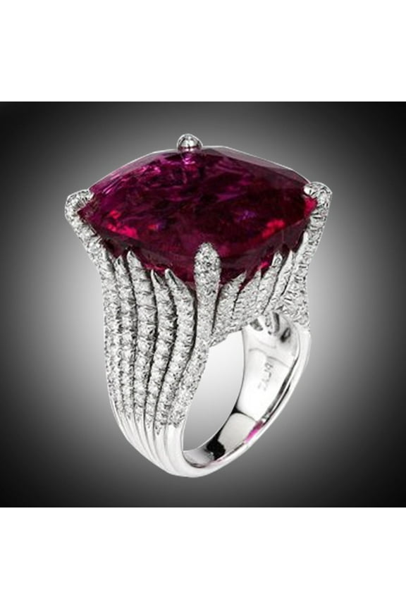 Feledorashia Natural Ruby Diamond Ring, Silver, Size 9
