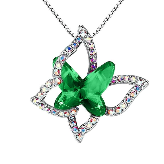 Meitianfacai Mothers Day Gifts Crystal Necklace Ladies Crystal Butterfly Necklace Multicolor Fashion Pendant Necklace