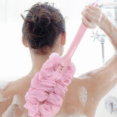 Meitianfacai Non-Slip Long Handle Back Scrubber for Shower, Soft Mesh Exfoliating Back Scrub Bath Brush, Back Loofah for Men Women Elderly Kids (Pink)