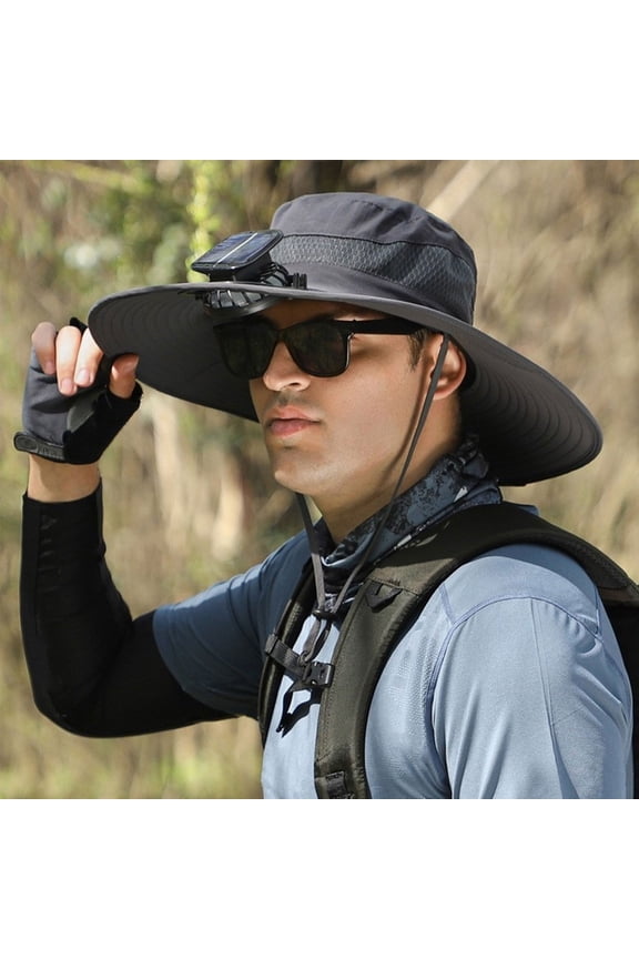 Outdoor Cooling Hat, Solar Powered Ventilation Hat, Wide Brimmed Beach Hat with Built-in Fan, Adjustable Sun Protection Hat for Men and Women