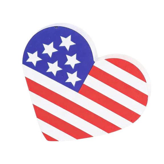 Meitianfacai Patriotic Wooden Decor for Independence Day USA Flag Themed Home Tabletop Decoration with Heart and Letter Designs Festive Red White Blue Wood Craft for July 4th Celebration