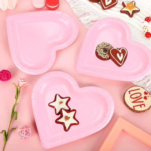 Meitianfacai Pink Heart Shaped Disposable Plates Set of 20, 7.09 Inch Romantic Party Tableware, Decorative Paper Plates for Valentine's Day Celebrations and teens' Gatherings