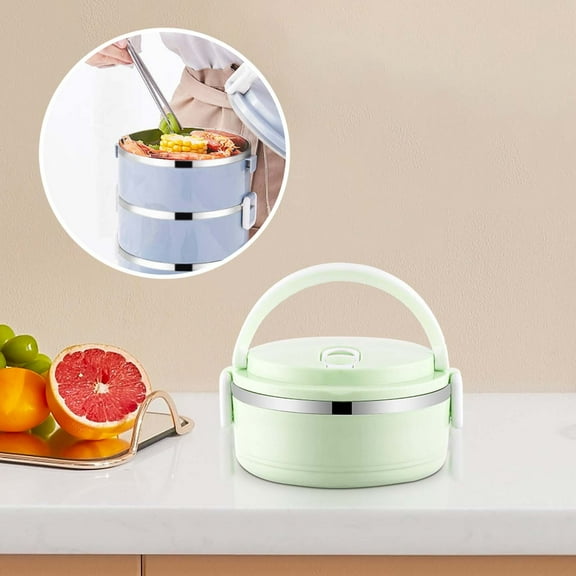Meitianfacai Portable Stainless Steel Lunch Box with Thermal Insulation, Round Food Container for Teen and Office Workers (Green)