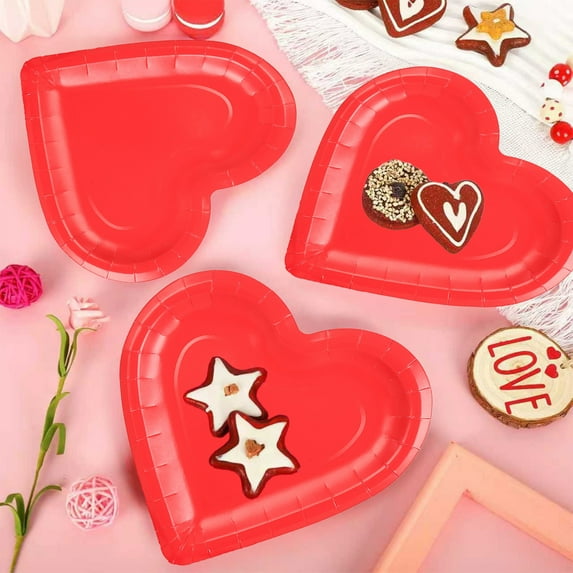 Meitianfacai Red Heart Shaped Party Plates Set of 20, 7 Inch Holiday Dinnerware, Disposable Decorative Tableware for Weddings, Valentine's Day and Romantic Celebrations