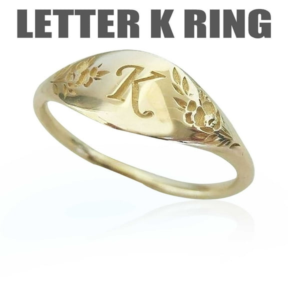 Christmas Gifts Meitianfacai Rings for Women Mother's Day Gifts Women's Fashion Letter K Ring Geometric Punk Gold Easy Reveal Personality