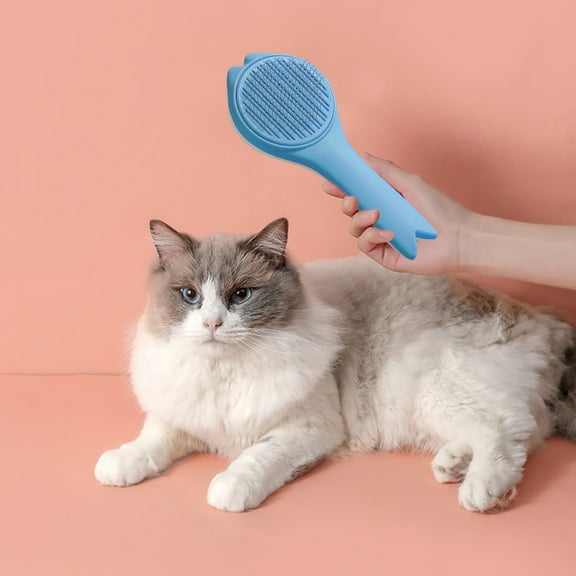 Meitianfacai Self Cleaning Pet Comb, Hair Removal Brush for Dogs and Cats, 7.5 Inch Portable Grooming Tool with Massage Needles & Easy Release Button（Blue）