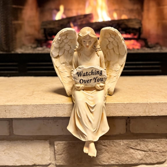 Meitianfacai Sitting Angel Ornament, Resin Guardian Figurine, Easter Spiritual Home Decor, Detailed Statue with Protective Message, Compact Shelf Table Accent for Heartfelt Gift Giving