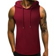 thumbnail image 1 of Meitianfacai Sleeveless Hoodie Men Fashion Men Sleeveless Solid Color Drawstring Casual Tank Hort Sleeve Hooded Blouse Summer Tops Red, 1 of 3