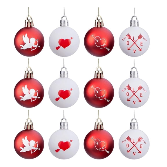 Meitianfacai Small Heart Decorations for Valentine Party, 1.6 Inch Heart Shaped Hanging Orbs, Pack of Twelve Plastic Decorative Pendants with Rope for Easy Display in Home or Retail Store Decor