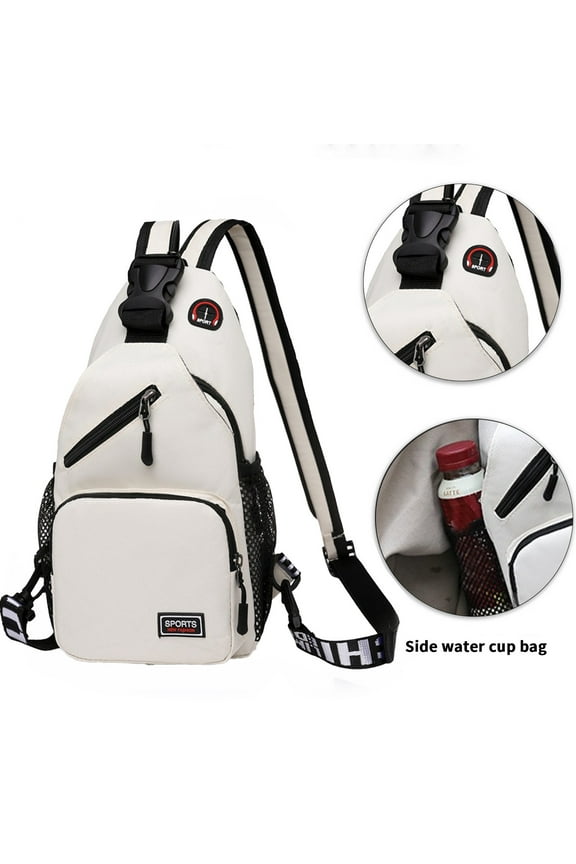 Small Sling Crossbody Backpack Shoulder Bag for Men Women, Lightweight One Strap Backpack Sling Bag Backpack for Hiking Walking Biking Travel Cycling,White