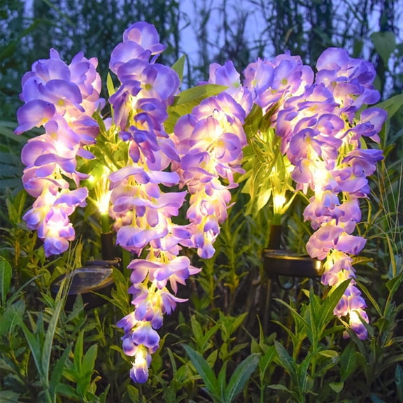 Meitianfacai Solar Powered Artificial Wisteria Flower Light with LED String Lights, Waterproof Outdoor Decoration for Garden, Patio and Courtyard with Auto On/Off (Purple)