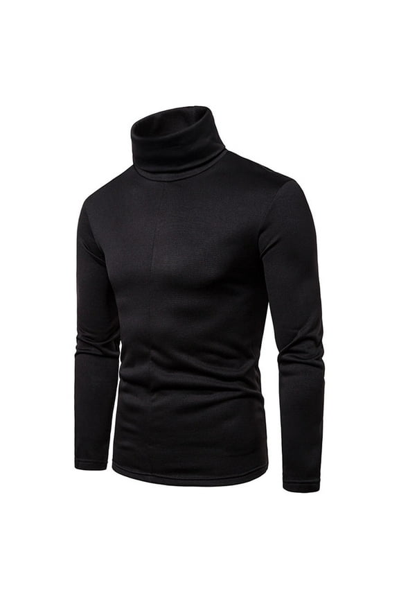 Turtle Necks for Mens Long Sleeve Solid Turtleneck Slim Fit Pullover Warm T-shirt Bottoming Shirt(Black,Size:L)