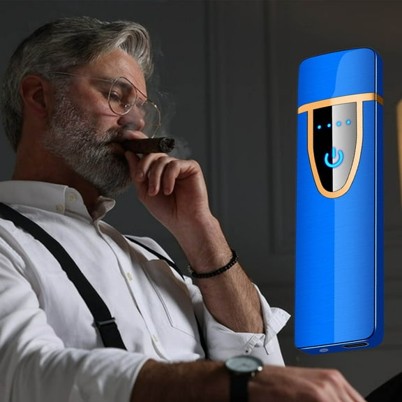 Meitianfacai USB Rechargeable Plasma Lighter with Touch Sensor, Windproof Electric Arc Lighter with Battery Indicator (Blue)