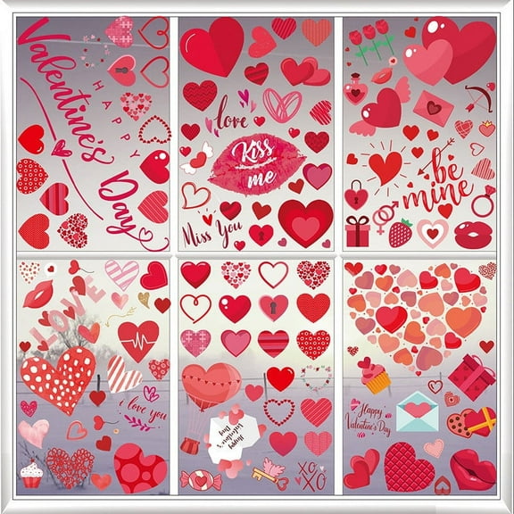 Meitianfacai Valentines Day Decorations Window Cling Love Heart Window Stickers Valentines Window Decals for Home Wedding Anniversary Party Store Glass Holiday Decoration