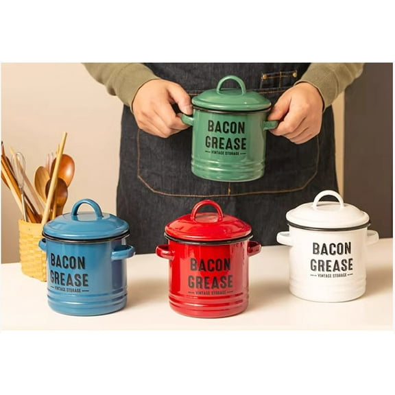 Meitianfacai Vintage Enamel Oil Pot - 3.5L Large Capacity Storage Container with Airtight Lid - Rust-Proof Enamel Coating for Oil, Spices & Dry Goods - Decorative Farmhouse Kitchen Decor (1 Count)