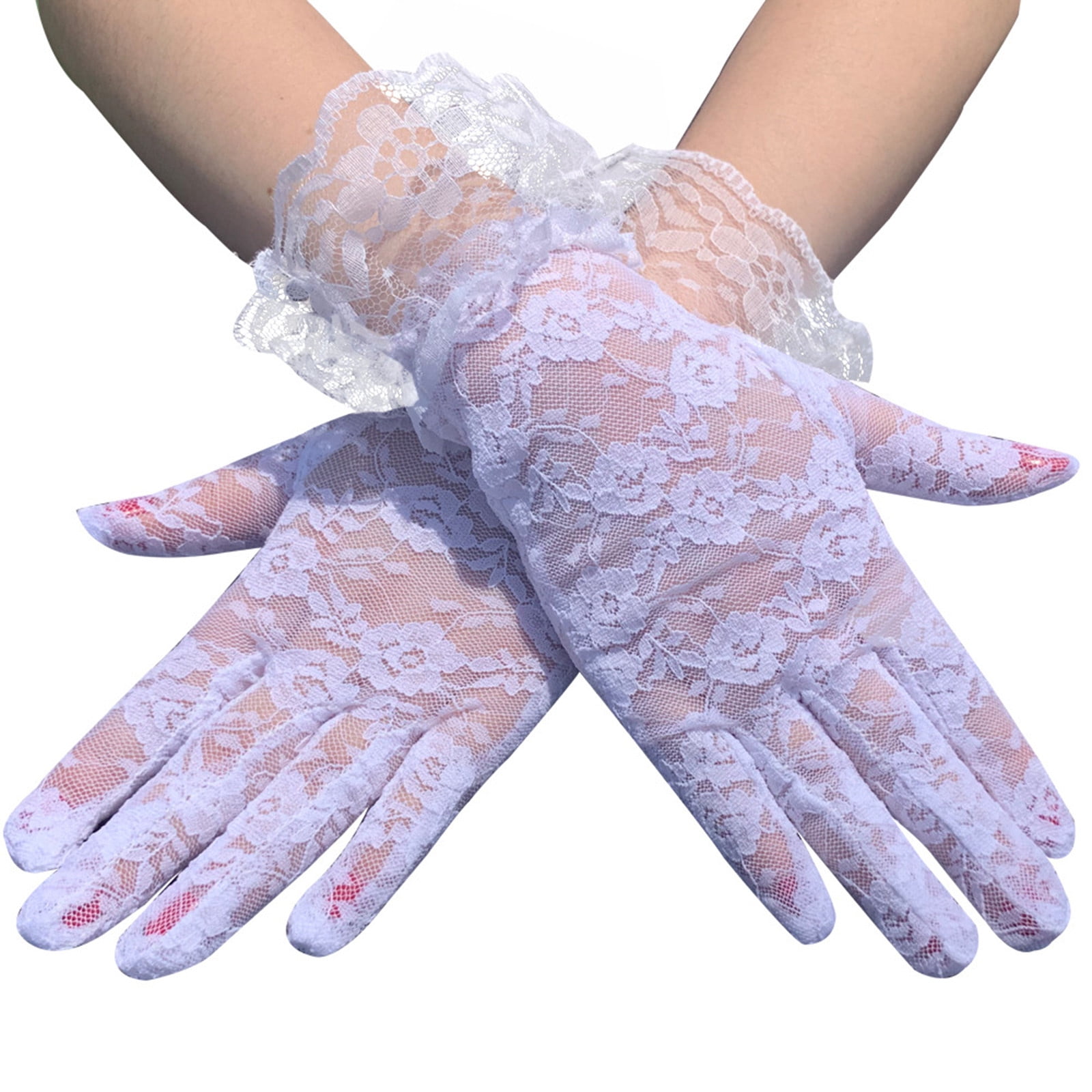 Meitianfacai White Lace Gloves,Lace Gloves Women,Tea Party Gloves