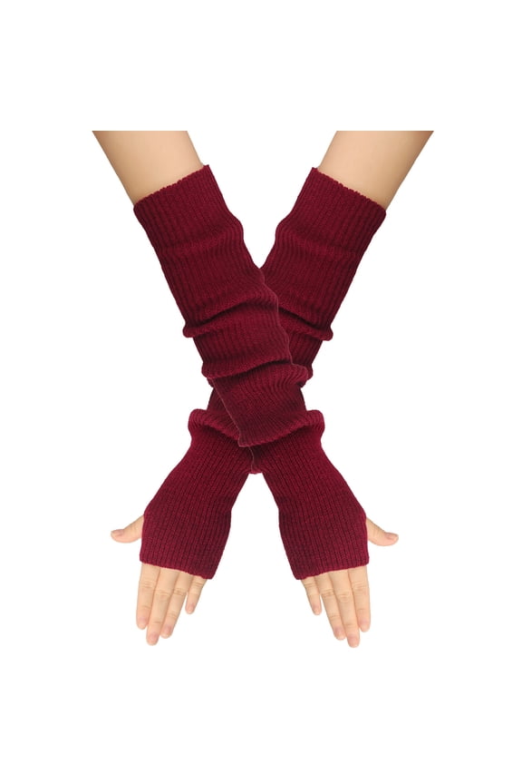 Winter Gloves Knit Arm Warmer Thumb Hole Stretchy Gloves Women Long Fingerless Gloves