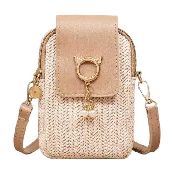 Meitianfacai Woven Crossbody Bag, Phone Purse with Adjustable Strap, Straw Weave Mini Bag, Small Shoulder Bag for Women, Summer Travel Essential, Compact Wallet Bag for Essentials