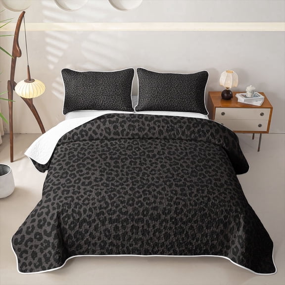 Meiyoeat Animal Cheetah Print Bed Spread Queen,Minimalist Spot Pattern Queen Coverlet Set,Dark Gray