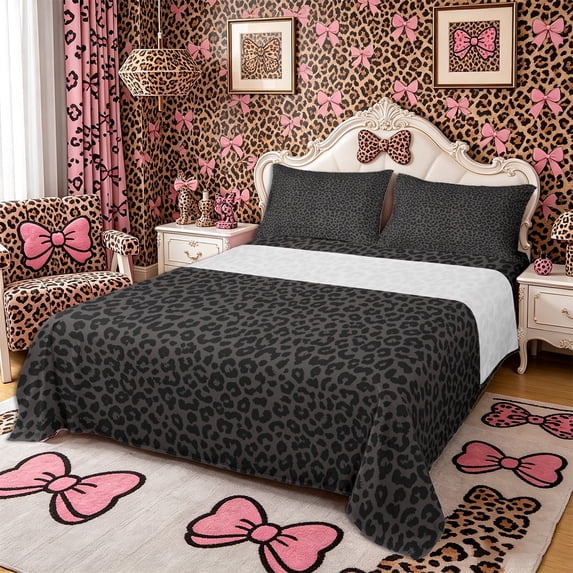 Meiyoeat Animal Cheetah Print Queen Sheets 4 Pieces, Minimalist Spot Pattern Queen Sheet Sets, Dark Gray