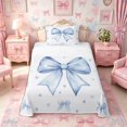 thumbnail image 1 of Meiyoeat Blue Ribbon Bow Print Twin Sheets 3pcs, Watercolor Love Heart Pattern Bedding, 1 of 6