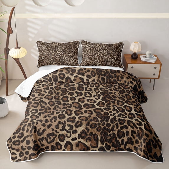 Meiyoeat Boho Leopard Print Bed Spread Queen,Neutral Animal Spot Pattern Queen Coverlet Set,Brown Beige