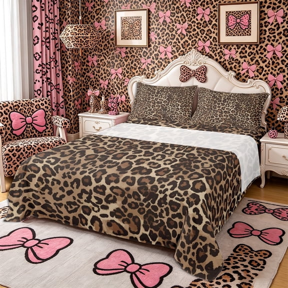Meiyoeat Boho Leopard Print Queen Sheets 4 Pieces, Neutral Animal Spot Pattern Queen Sheet Sets, Brown Beige